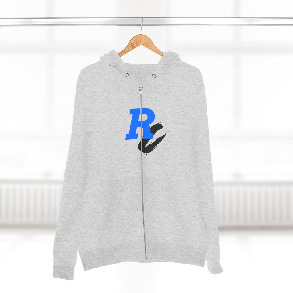 Retro Neon Bear Zip Hoodie — Vaporwave Streetwear with Blue 'R' Logo