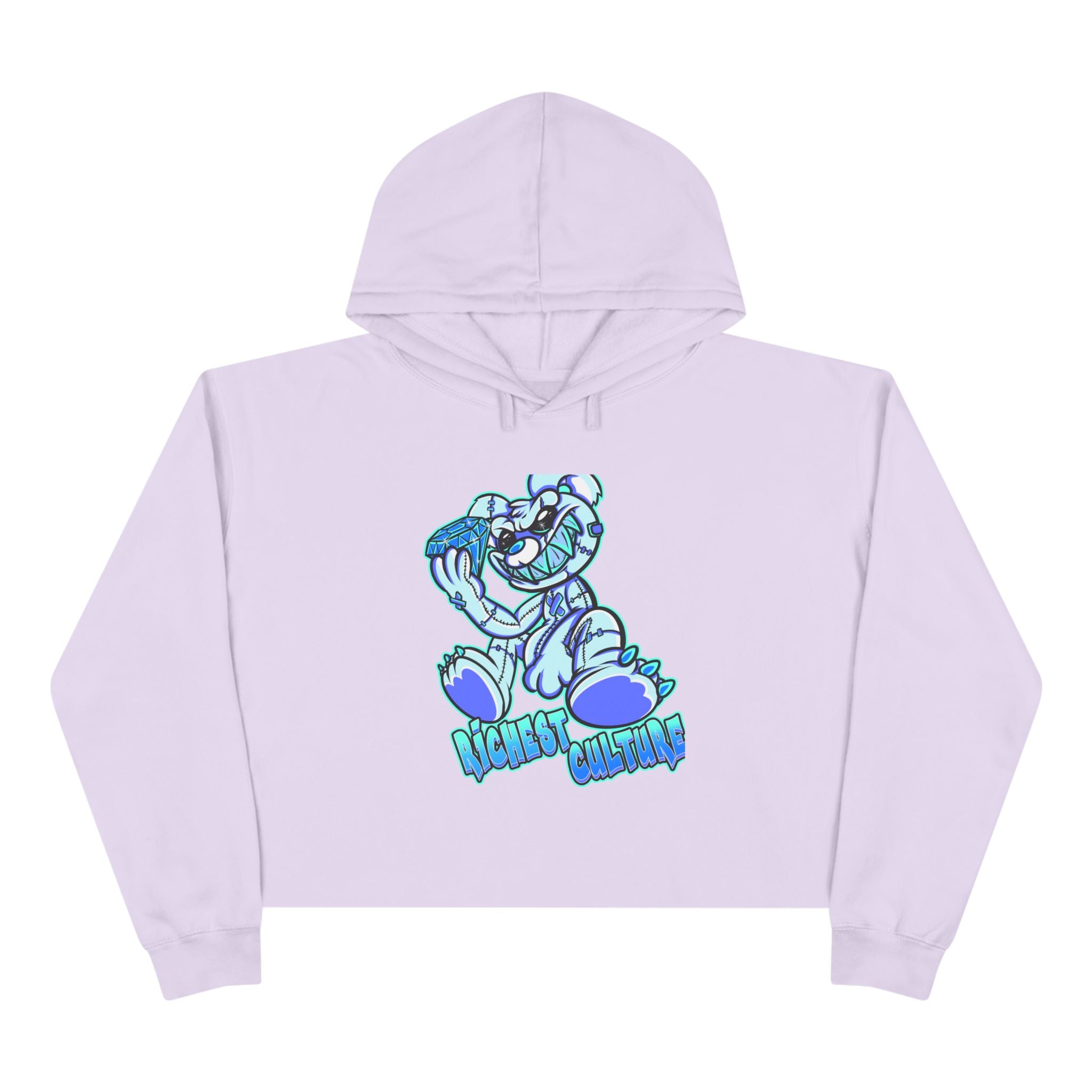 Cropped Hoodie — Blue Cartoon Bear "Nice & Chillin'" Graphic