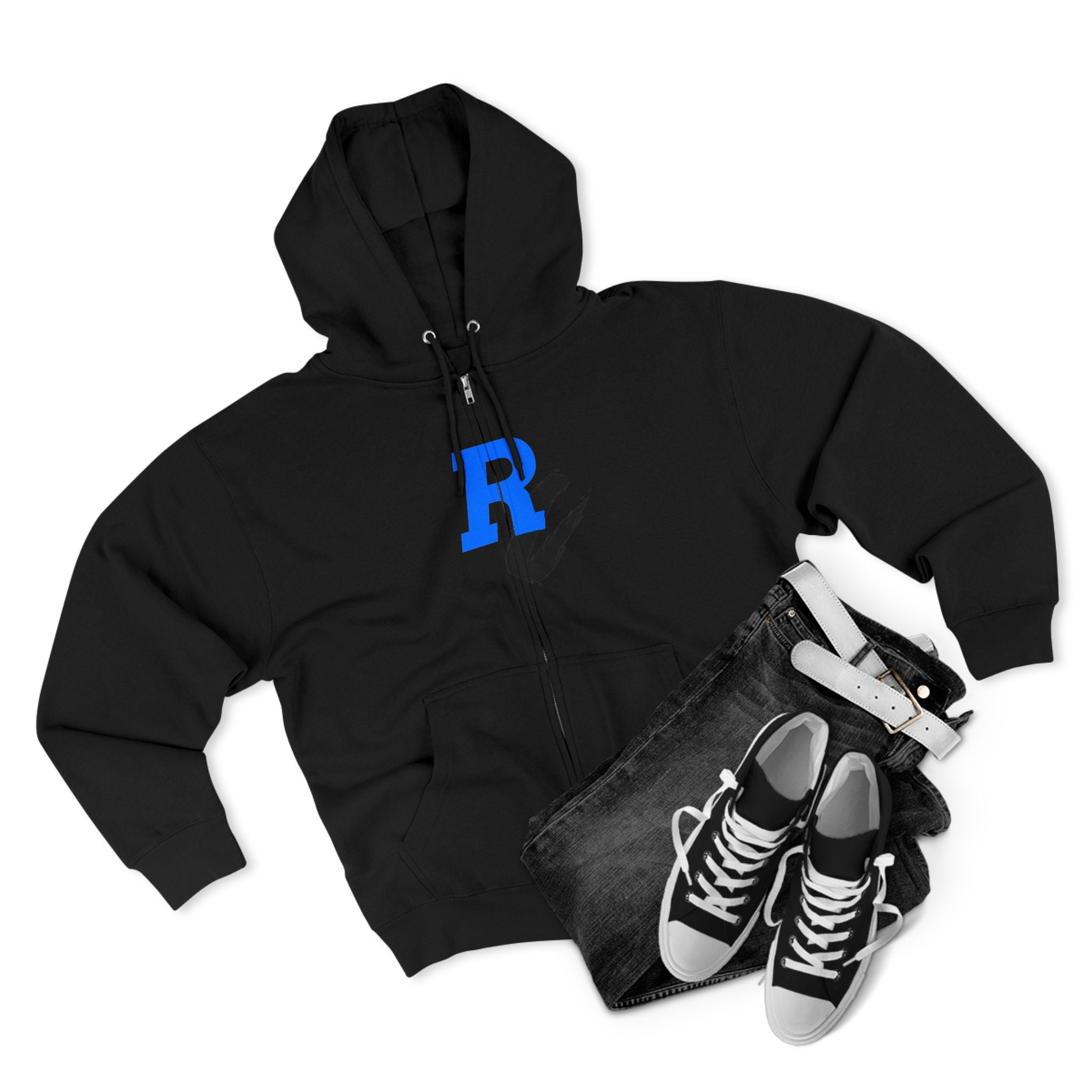 Retro Neon Bear Zip Hoodie — Vaporwave Streetwear with Blue 'R' Logo
