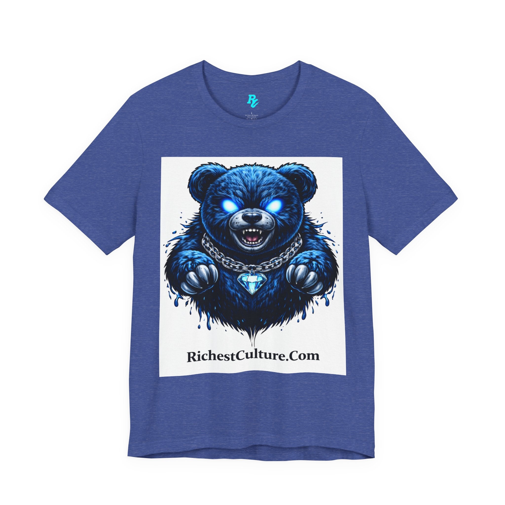 Blue Neon Grizzly Tee — Fierce Bear Graphic Shirt with 'RichestCulture.com'