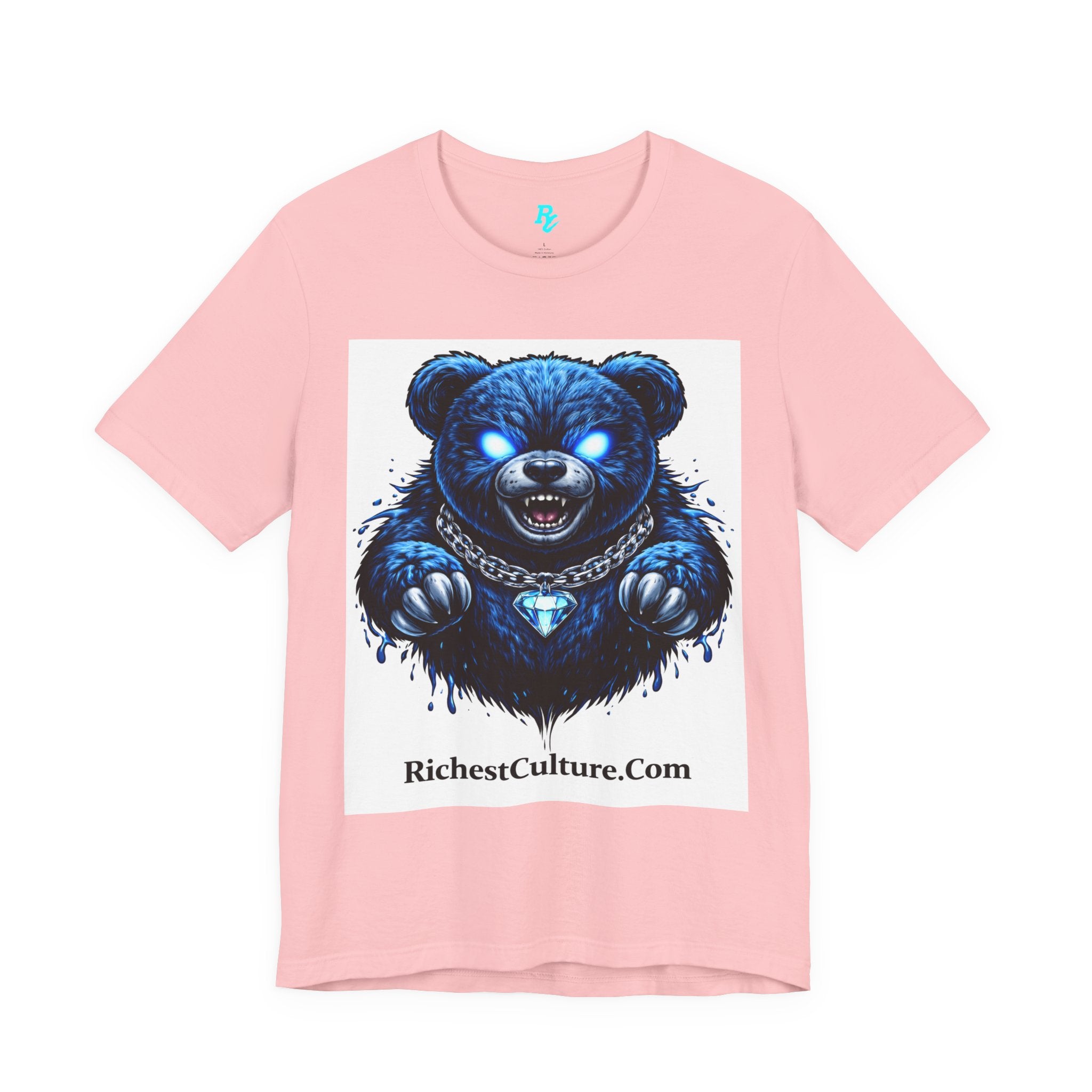 Blue Neon Grizzly Tee — Fierce Bear Graphic Shirt with 'RichestCulture.com'