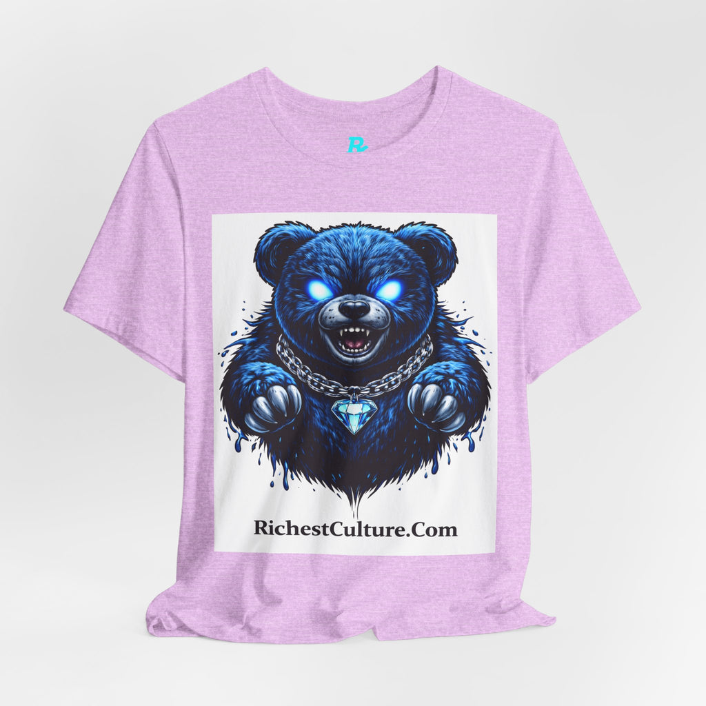 Blue Neon Grizzly Tee — Fierce Bear Graphic Shirt with 'RichestCulture.com'