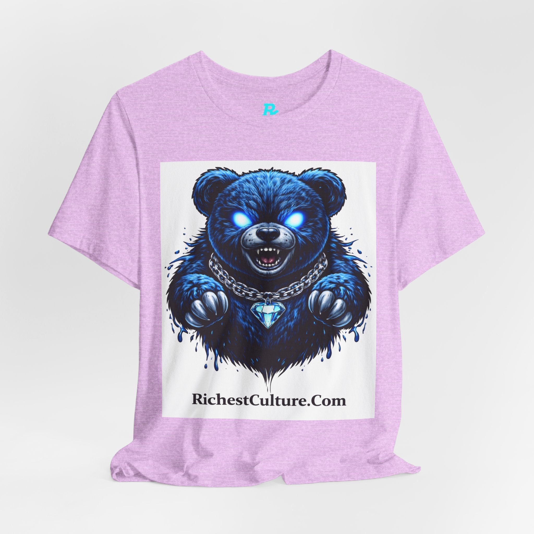 Blue Neon Grizzly Tee — Fierce Bear Graphic Shirt with 'RichestCulture.com'