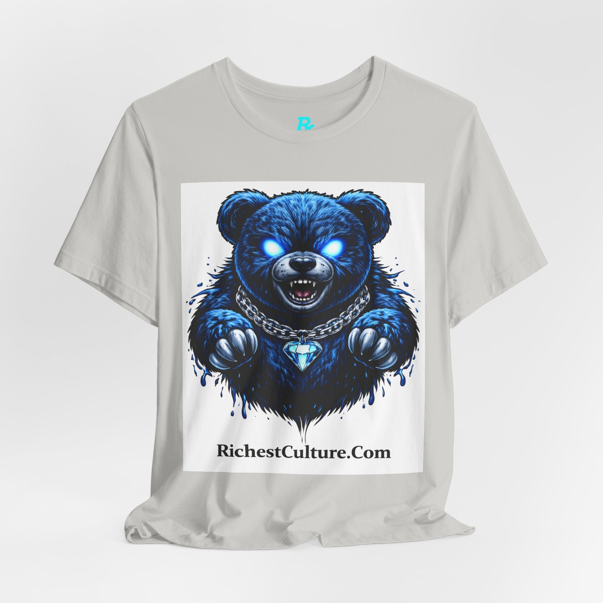 Blue Neon Grizzly Tee — Fierce Bear Graphic Shirt with 'RichestCulture.com'