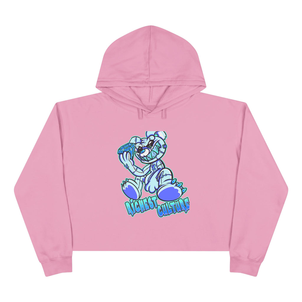 Cropped Hoodie — Blue Cartoon Bear "Nice & Chillin'" Graphic