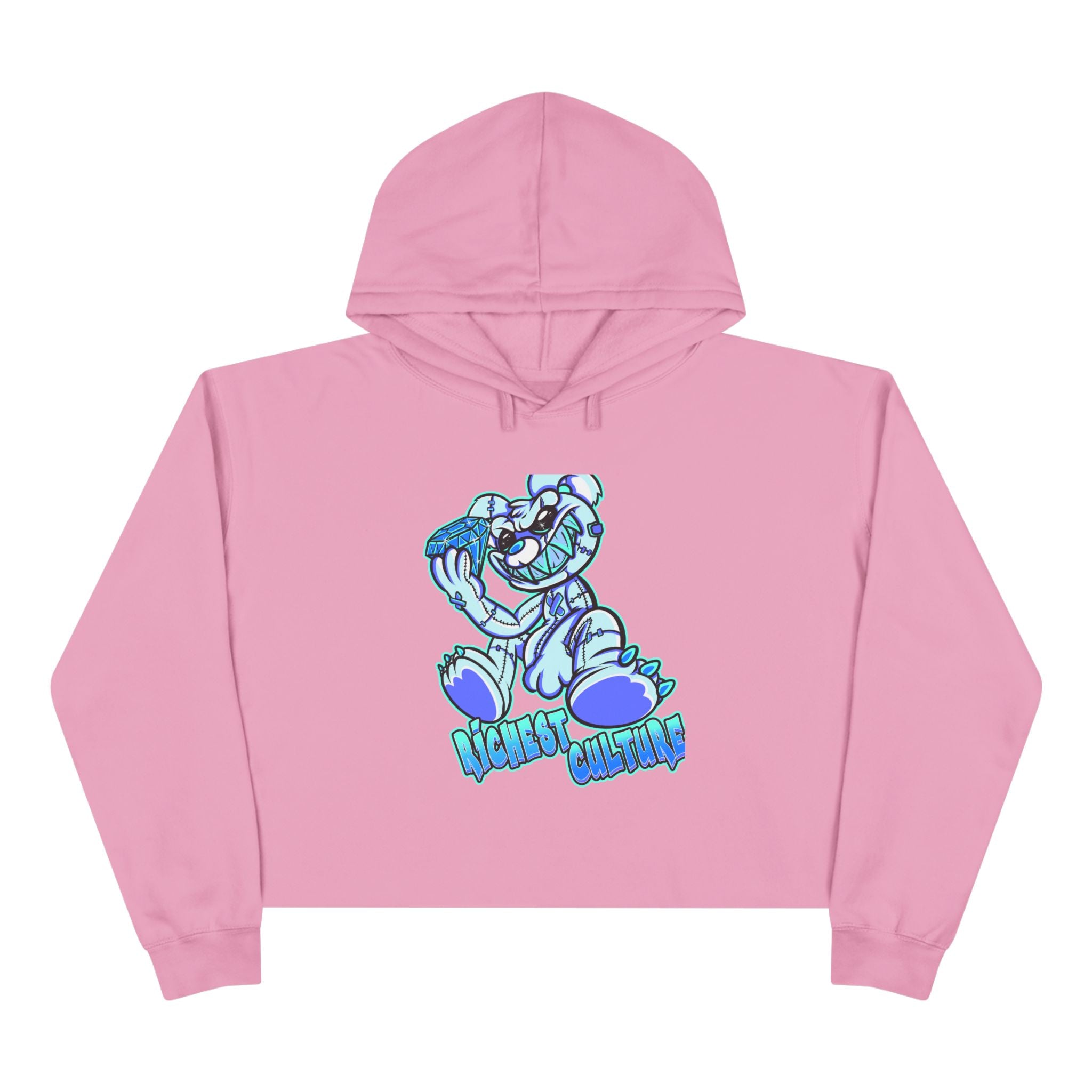 Cropped Hoodie — Blue Cartoon Bear "Nice & Chillin'" Graphic