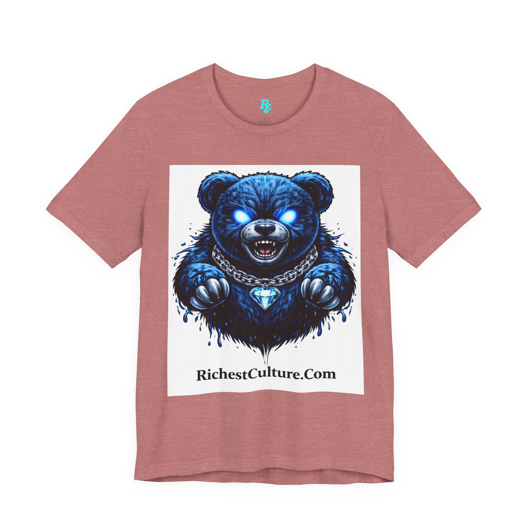 Blue Neon Grizzly Tee — Fierce Bear Graphic Shirt with 'RichestCulture.com'