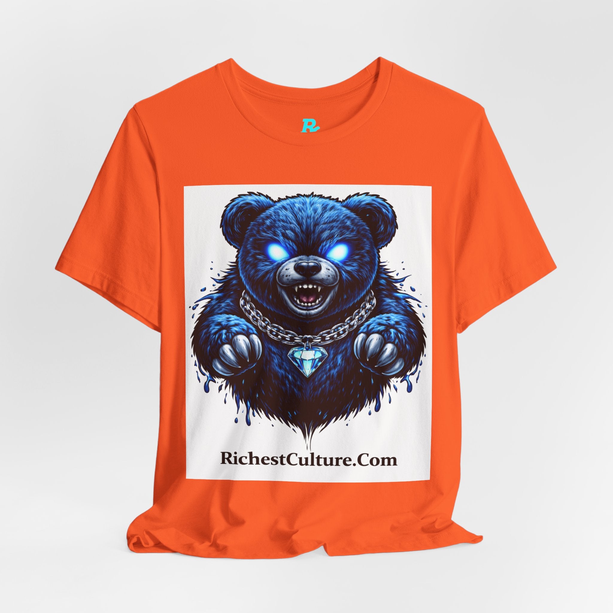 Blue Neon Grizzly Tee — Fierce Bear Graphic Shirt with 'RichestCulture.com'