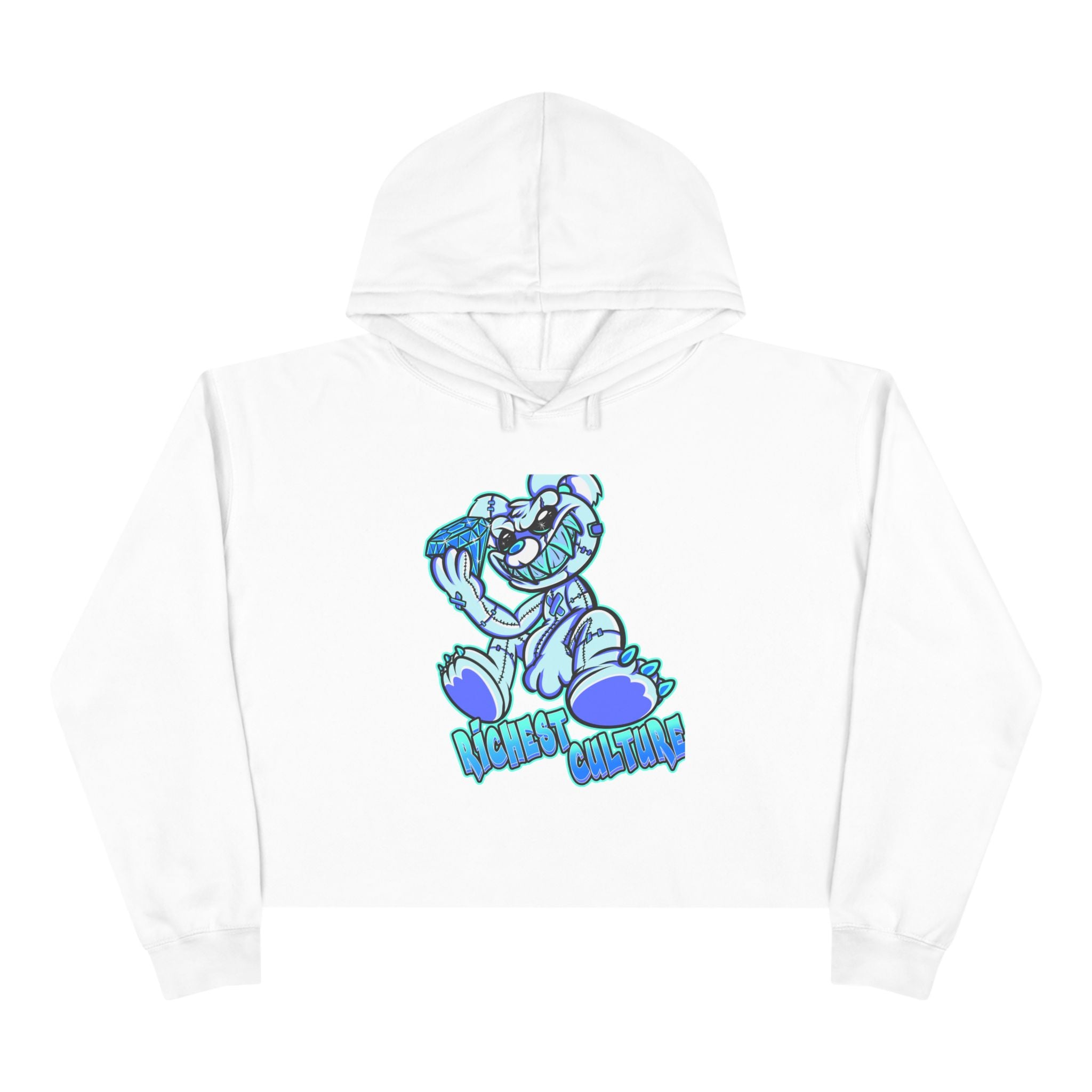Cropped Hoodie — Blue Cartoon Bear "Nice & Chillin'" Graphic