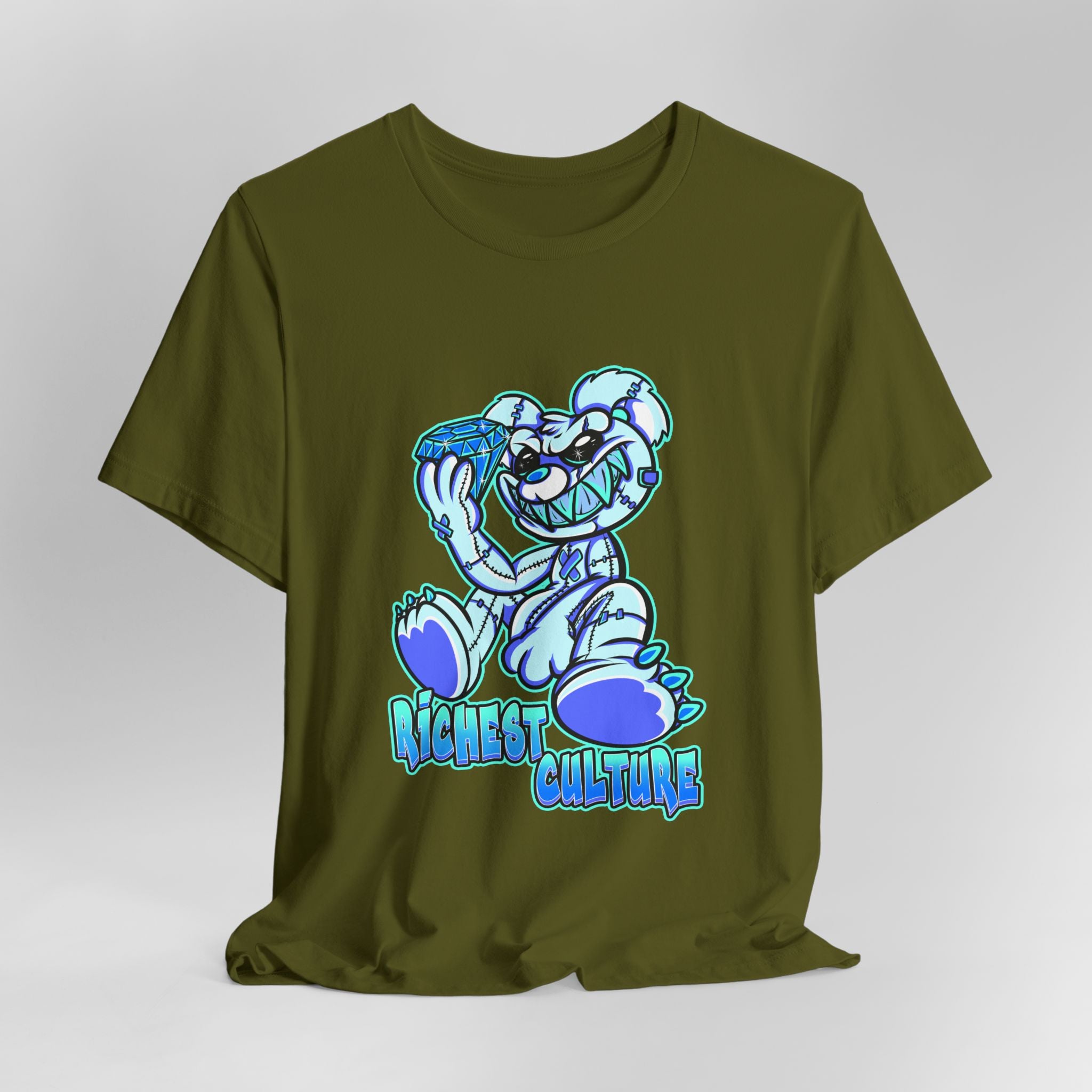 Tee — 'Richest Culture' Blue Cartoon Bear Graphic Shirt