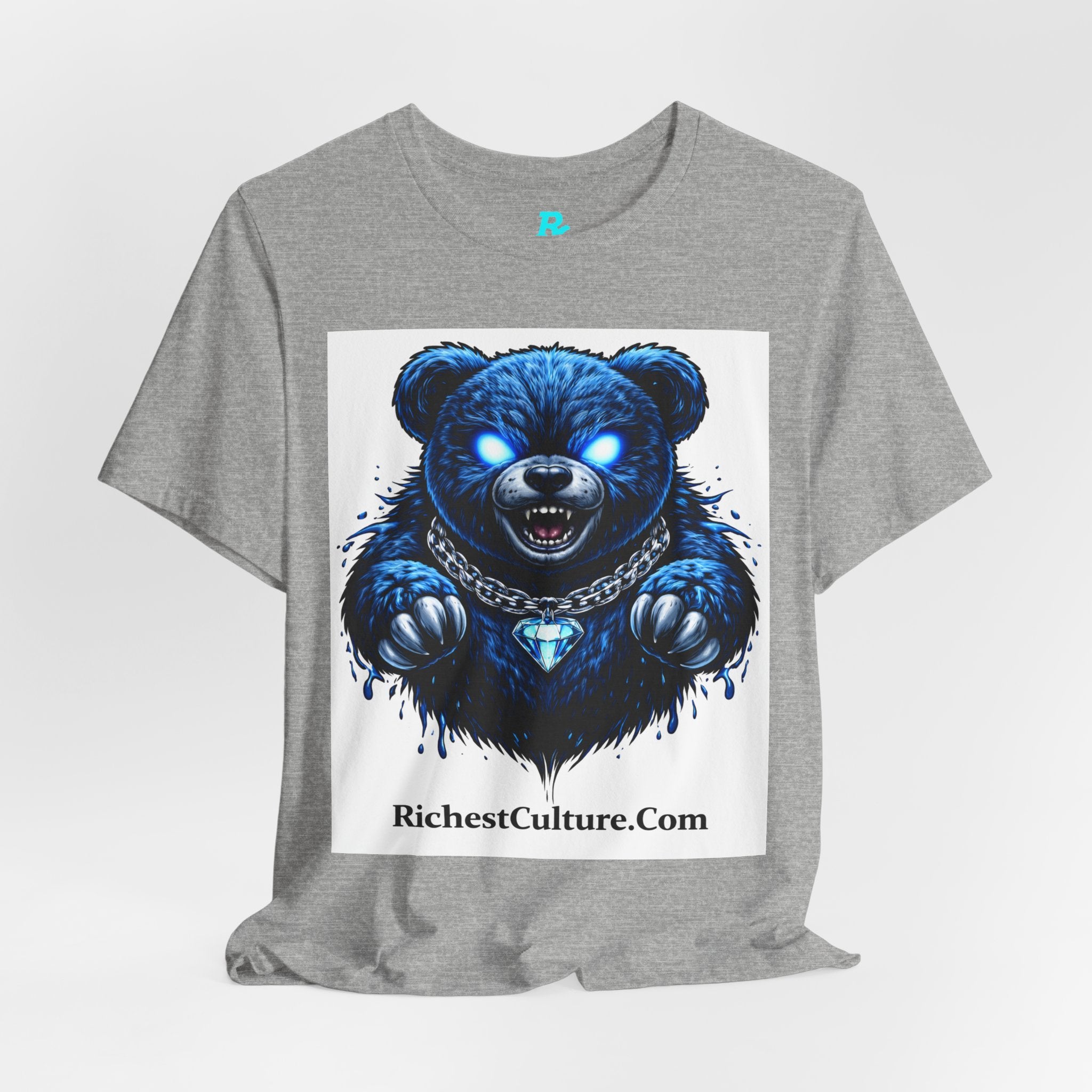 Blue Neon Grizzly Tee — Fierce Bear Graphic Shirt with 'RichestCulture.com'