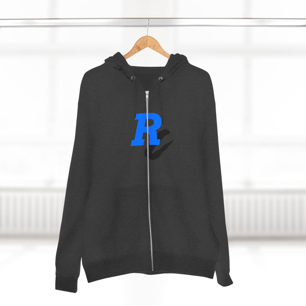 Retro Neon Bear Zip Hoodie — Vaporwave Streetwear with Blue 'R' Logo