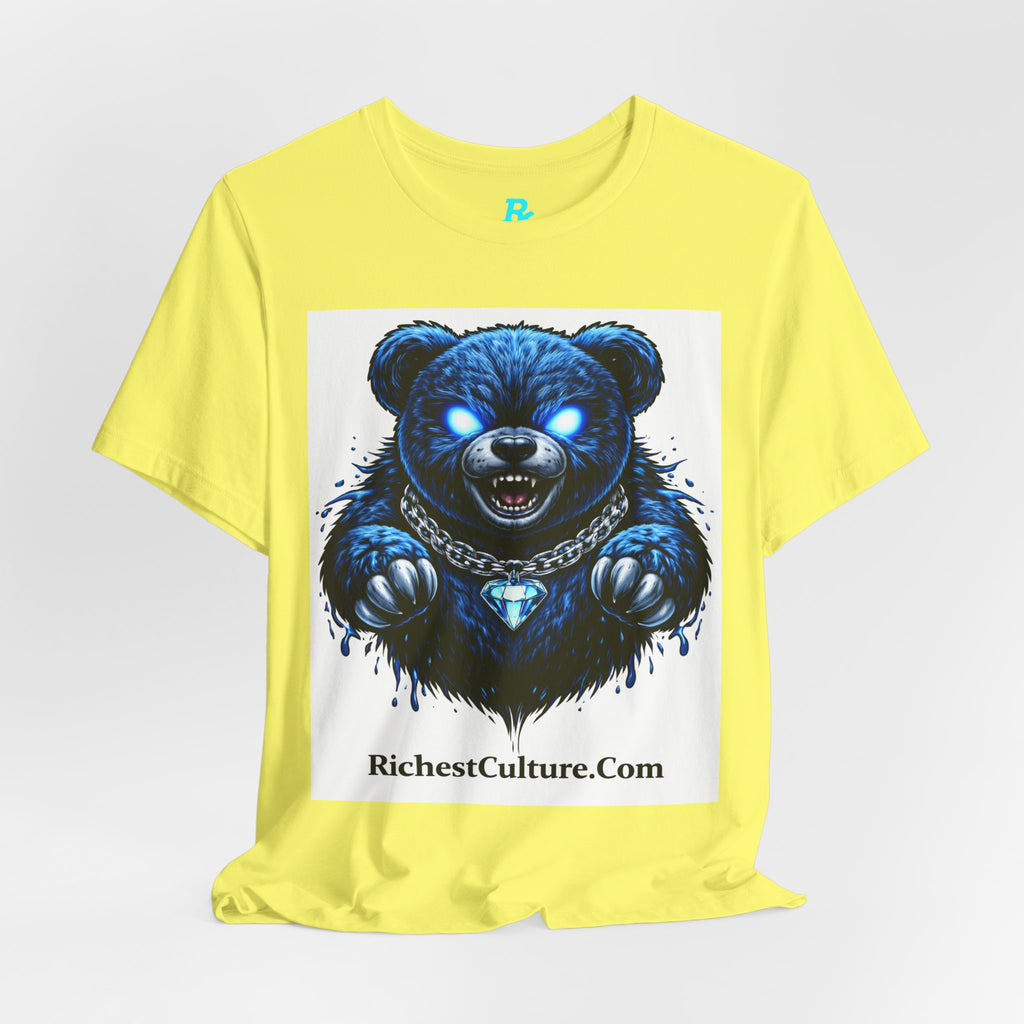 Blue Neon Grizzly Tee — Fierce Bear Graphic Shirt with 'RichestCulture.com'