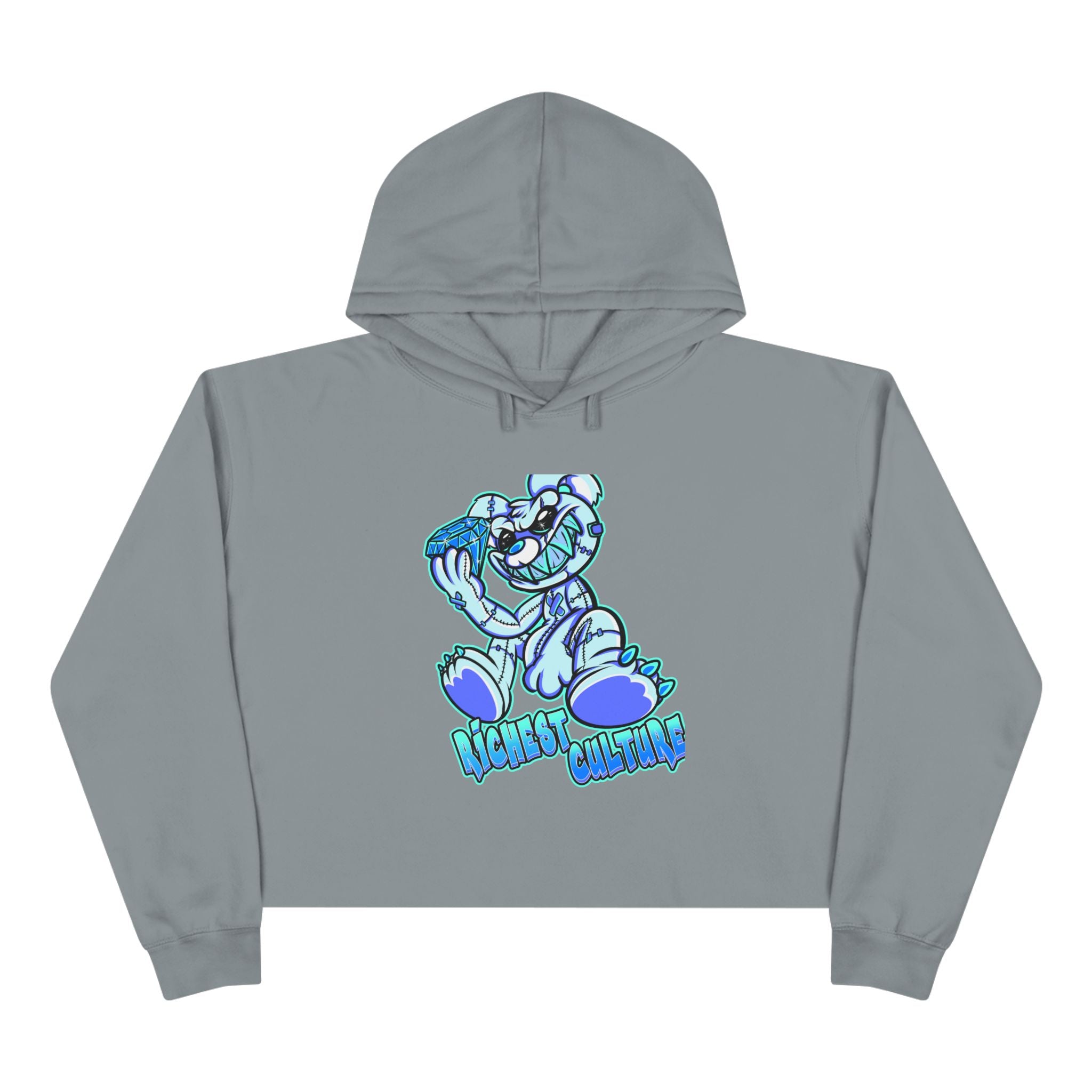 Cropped Hoodie — Blue Cartoon Bear "Nice & Chillin'" Graphic