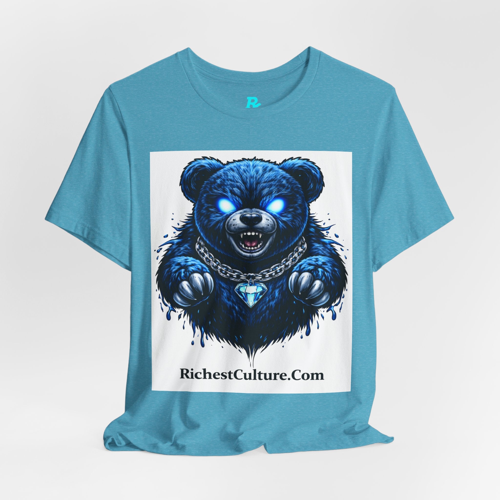 Blue Neon Grizzly Tee — Fierce Bear Graphic Shirt with 'RichestCulture.com'
