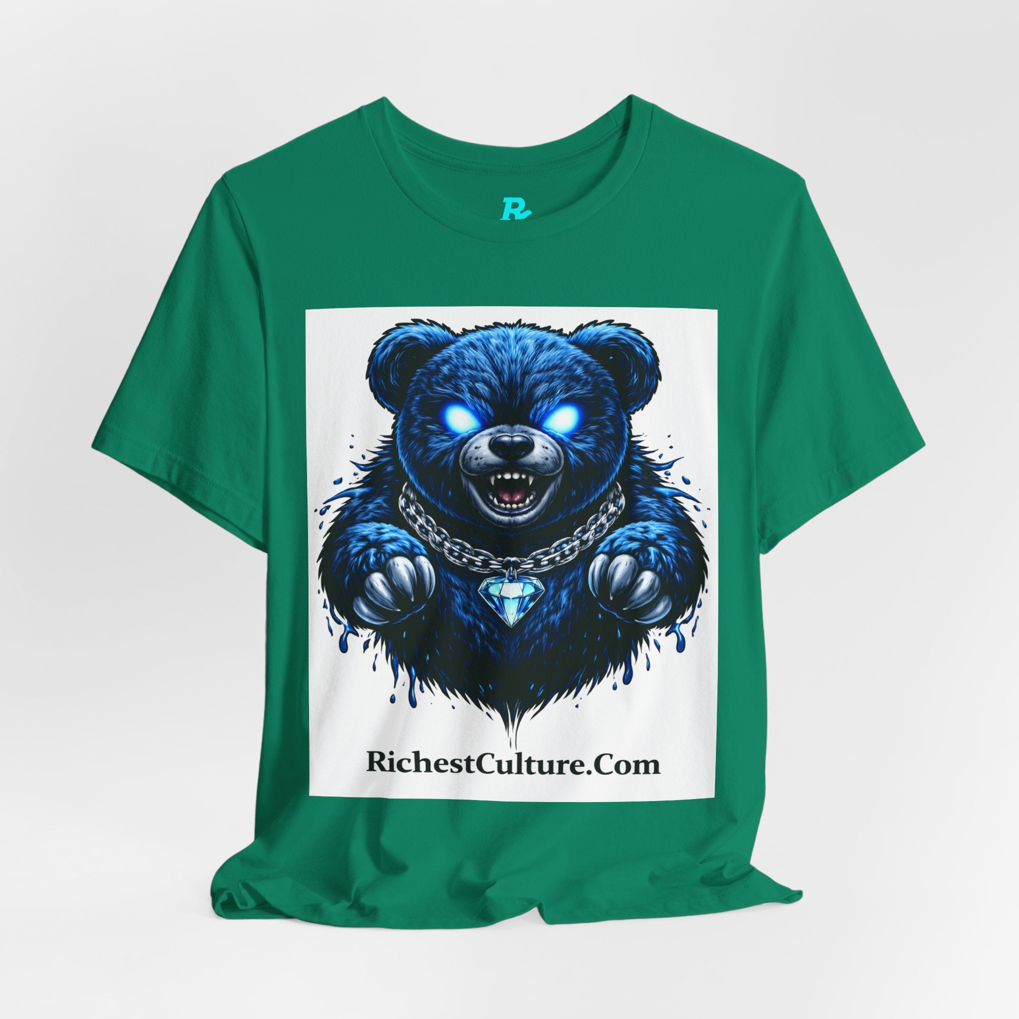 Blue Neon Grizzly Tee — Fierce Bear Graphic Shirt with 'RichestCulture.com'