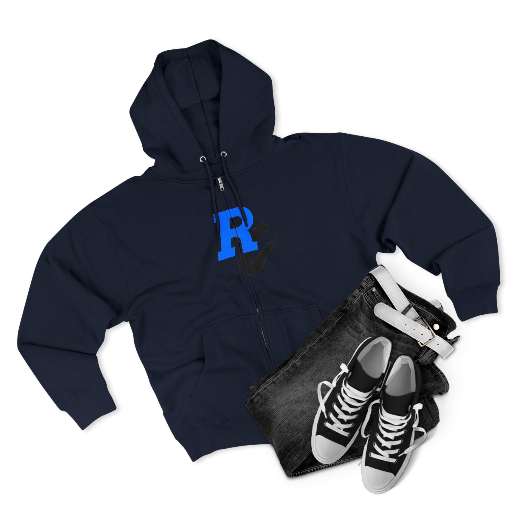 Retro Neon Bear Zip Hoodie — Vaporwave Streetwear with Blue 'R' Logo