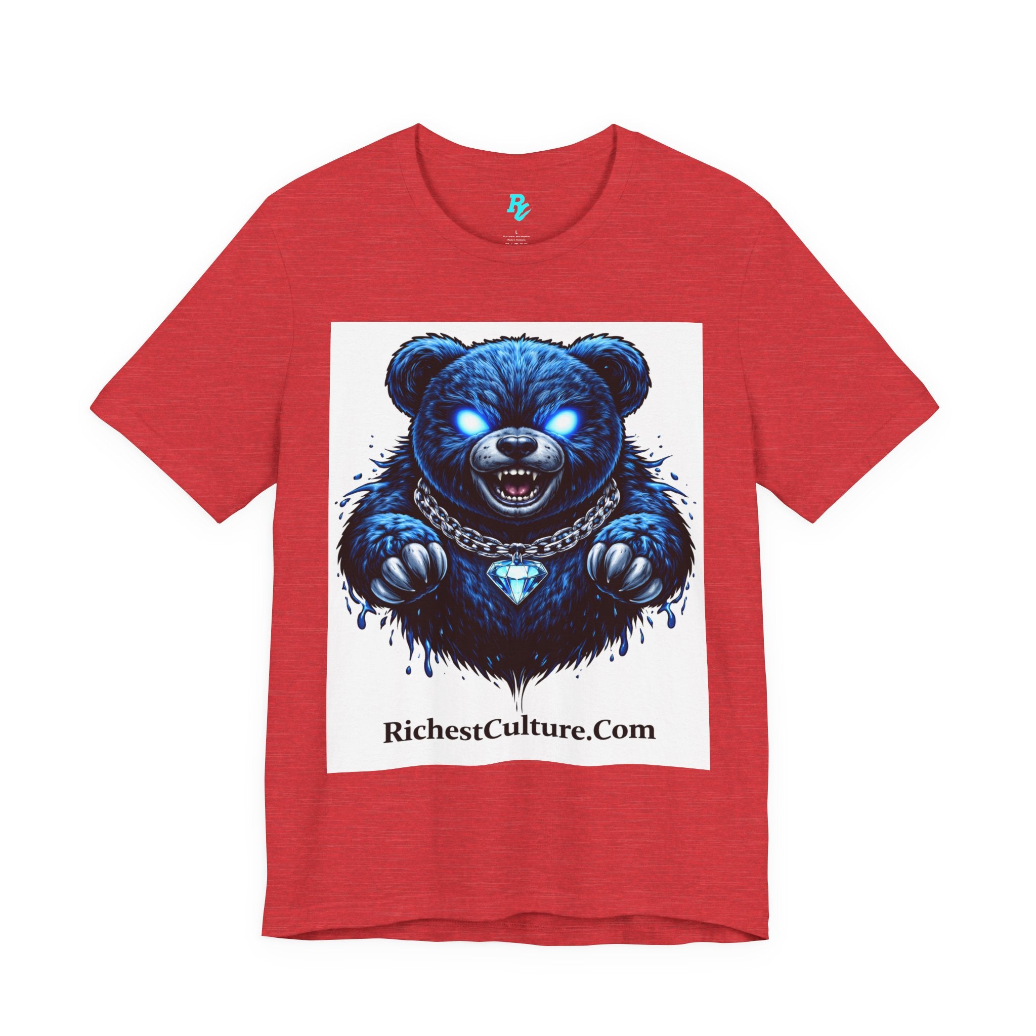 Blue Neon Grizzly Tee — Fierce Bear Graphic Shirt with 'RichestCulture.com'