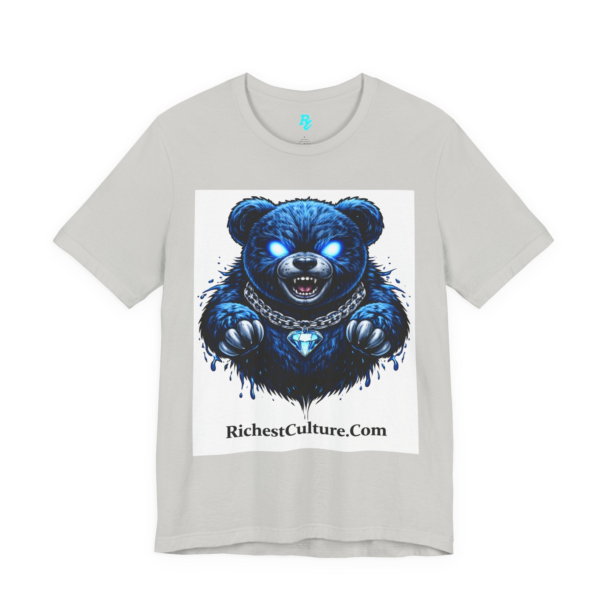 Blue Neon Grizzly Tee — Fierce Bear Graphic Shirt with 'RichestCulture.com'