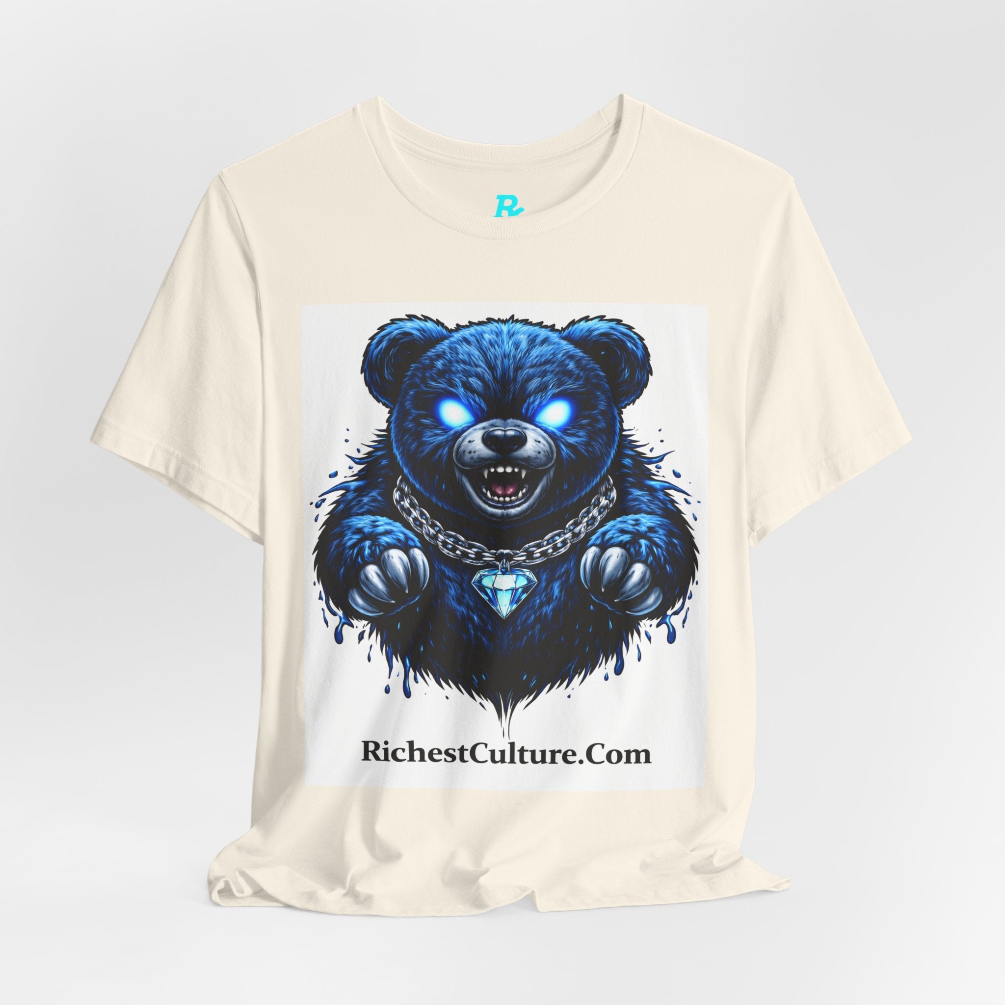 Blue Neon Grizzly Tee — Fierce Bear Graphic Shirt with 'RichestCulture.com'
