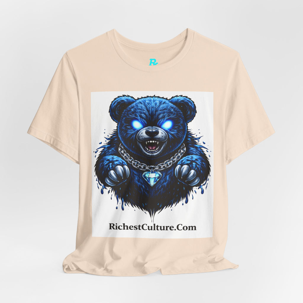 Blue Neon Grizzly Tee — Fierce Bear Graphic Shirt with 'RichestCulture.com'