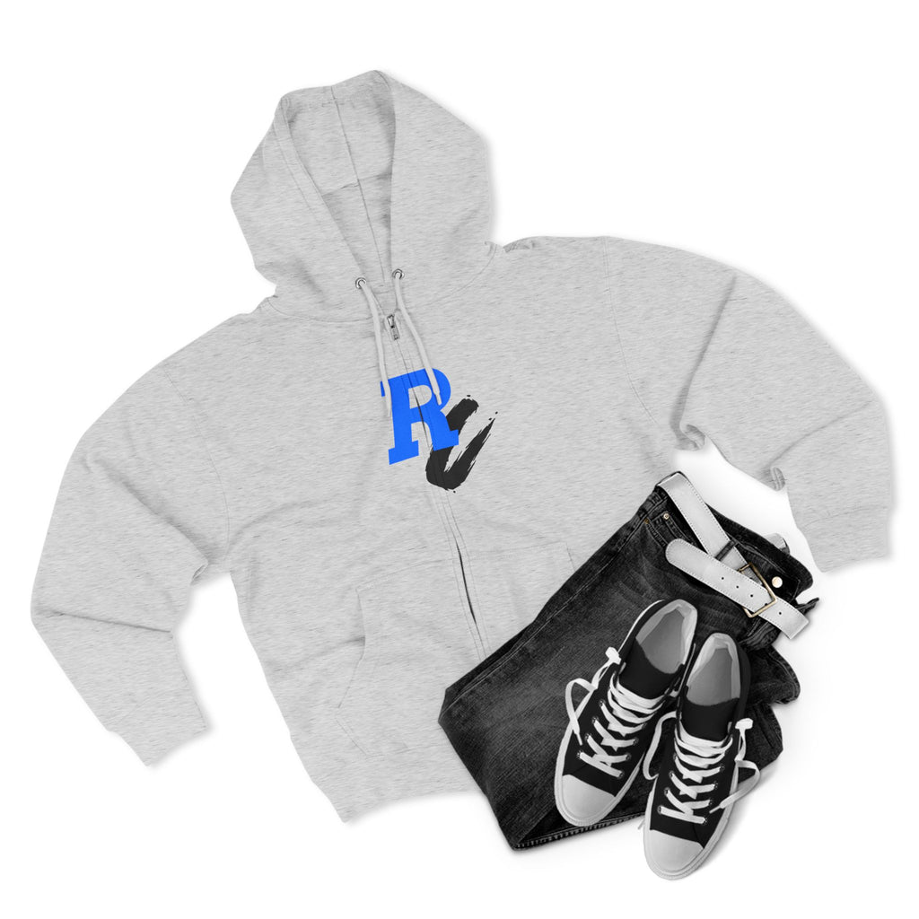 Retro Neon Bear Zip Hoodie — Vaporwave Streetwear with Blue 'R' Logo
