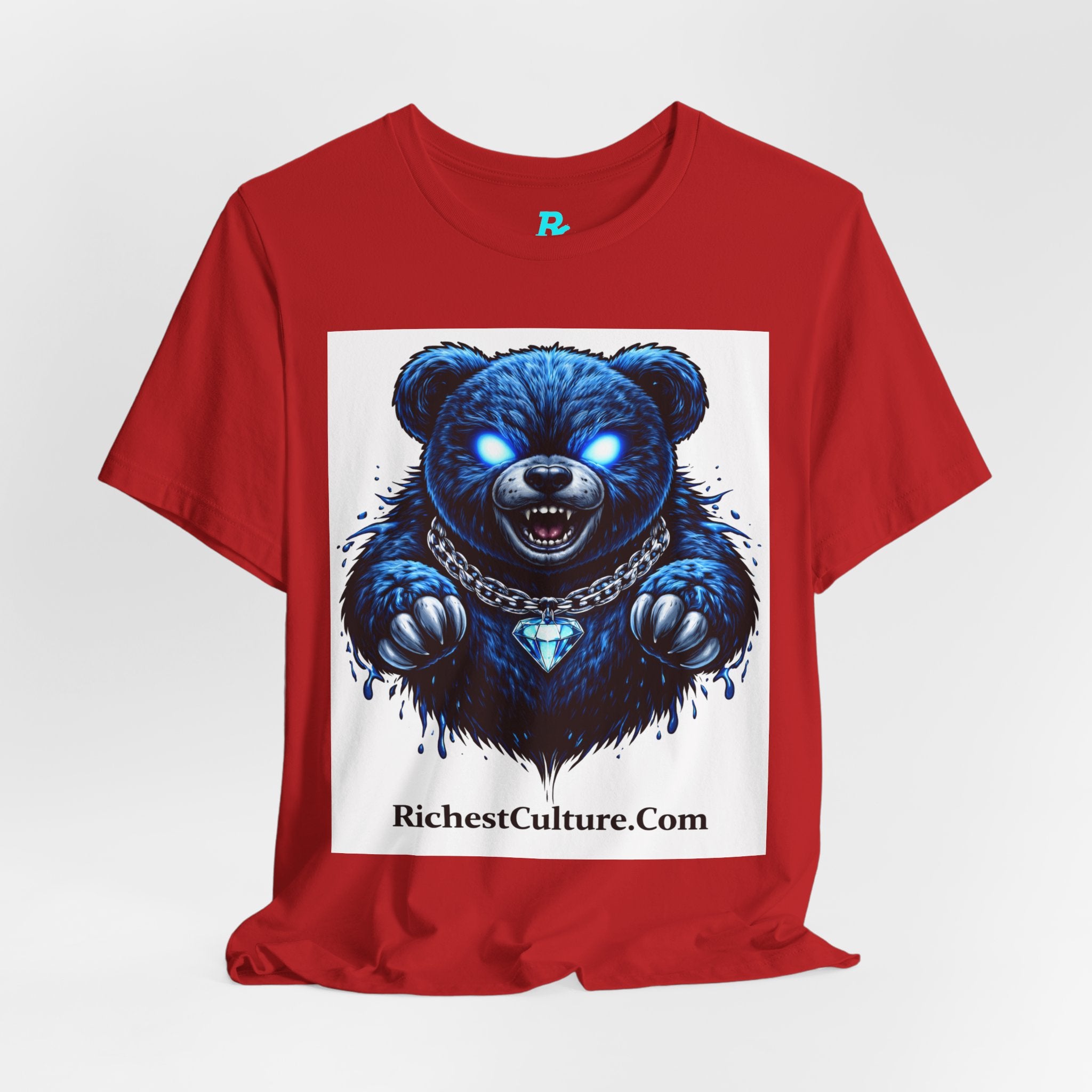 Blue Neon Grizzly Tee — Fierce Bear Graphic Shirt with 'RichestCulture.com'