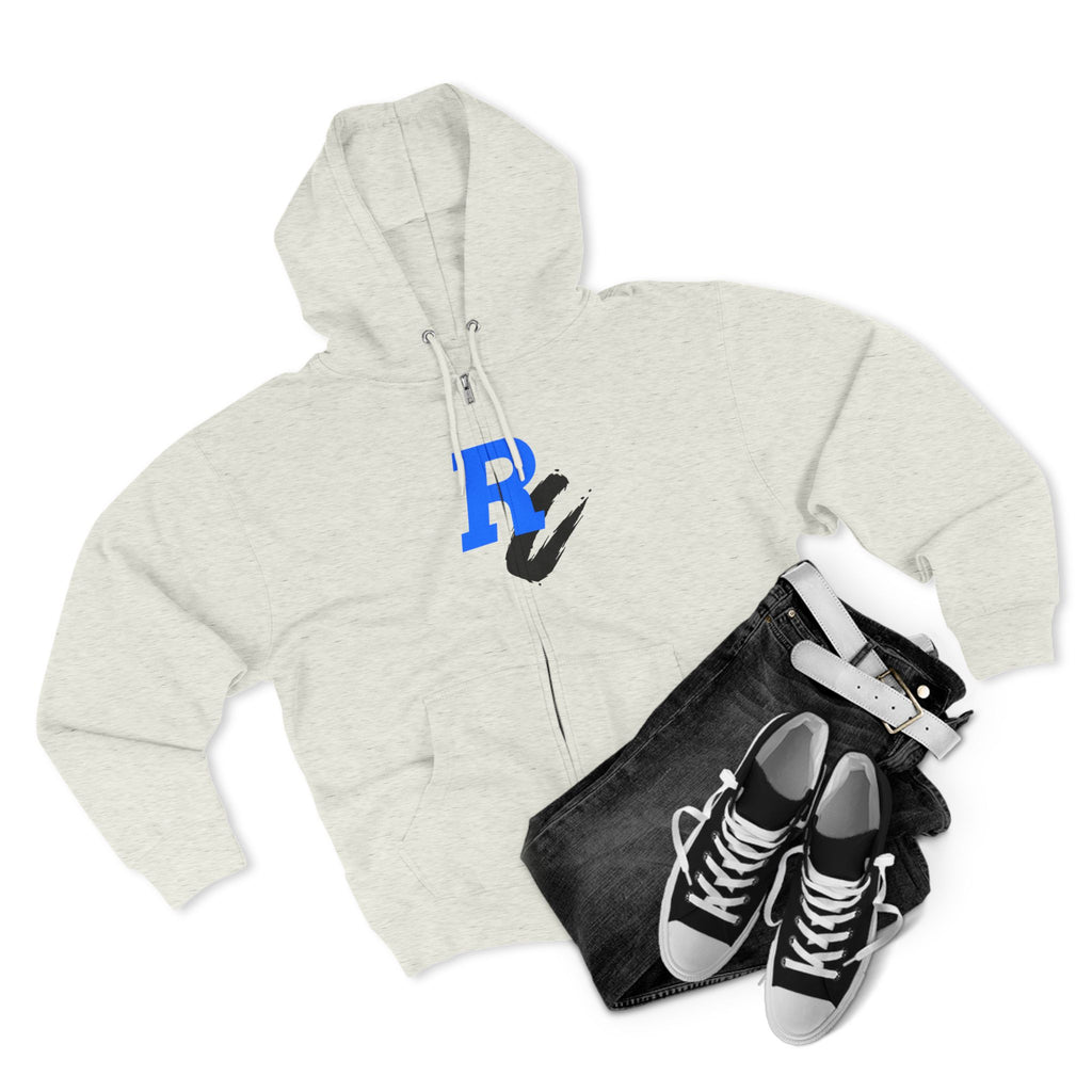 Retro Neon Bear Zip Hoodie — Vaporwave Streetwear with Blue 'R' Logo