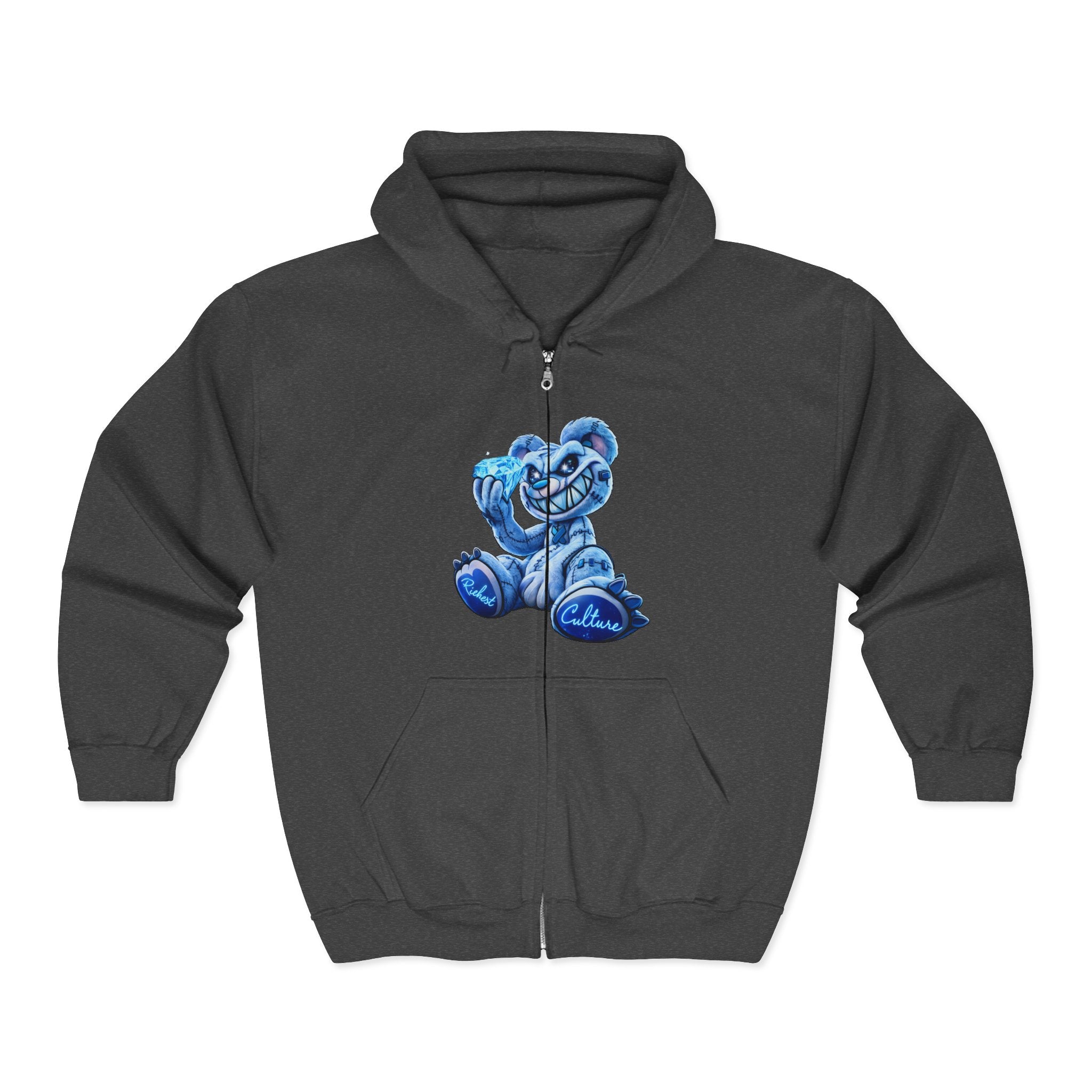 Zip Hoodie — Blue Smiling Teddy Bear Graphic
