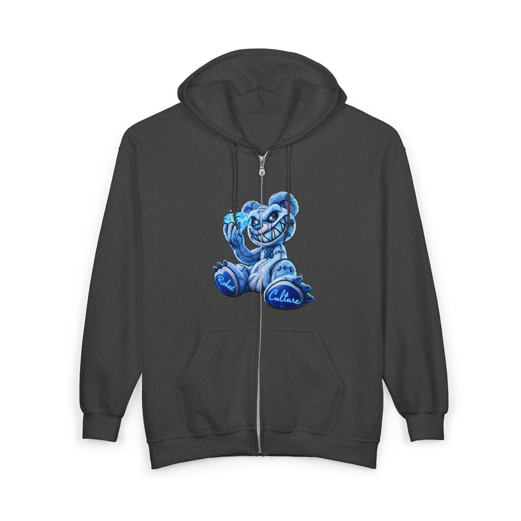 Zip Hoodie — Blue Smiling Teddy Bear Graphic