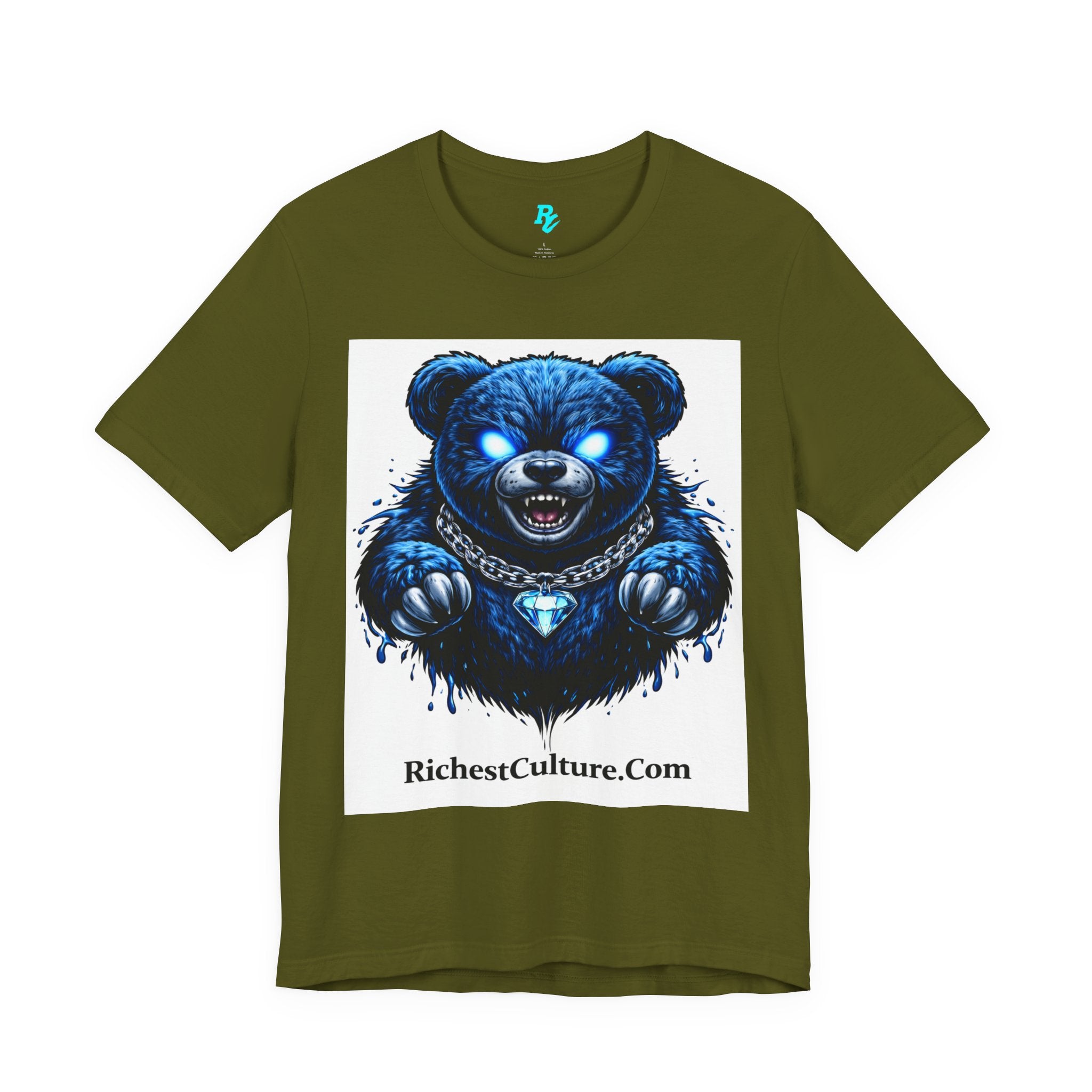 Blue Neon Grizzly Tee — Fierce Bear Graphic Shirt with 'RichestCulture.com'