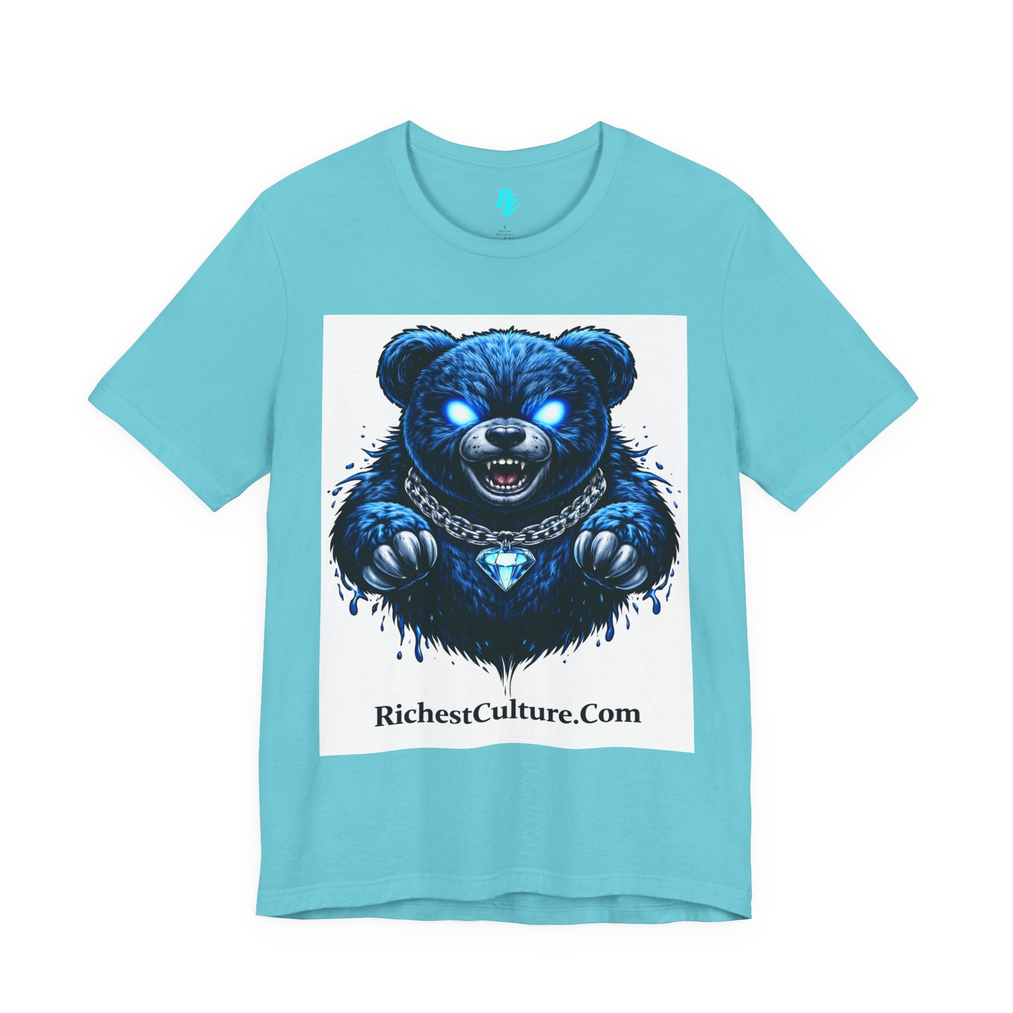 Blue Neon Grizzly Tee — Fierce Bear Graphic Shirt with 'RichestCulture.com'