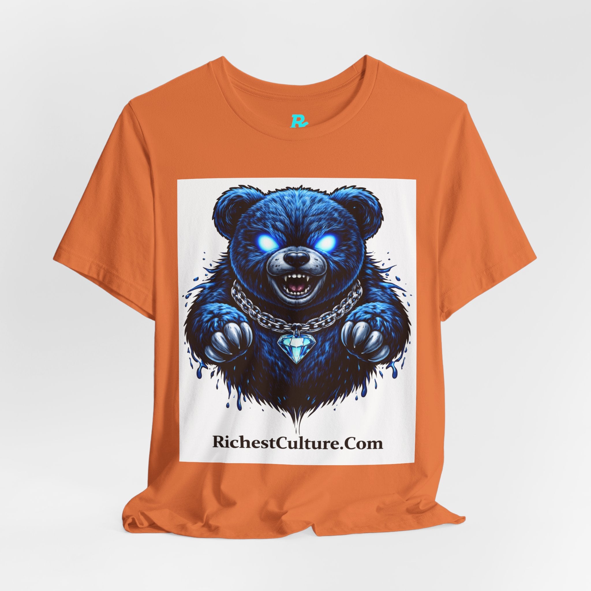 Blue Neon Grizzly Tee — Fierce Bear Graphic Shirt with 'RichestCulture.com'