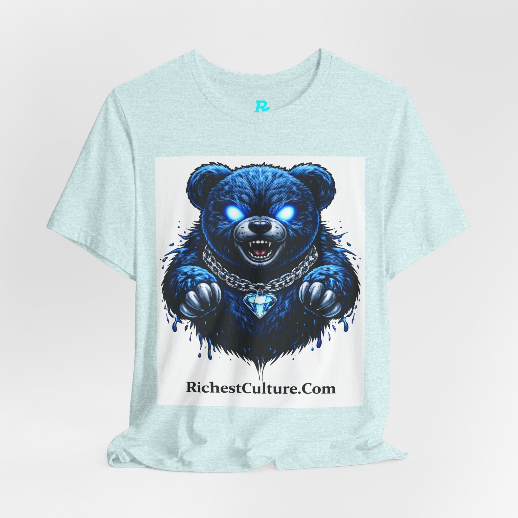Blue Neon Grizzly Tee — Fierce Bear Graphic Shirt with 'RichestCulture.com'