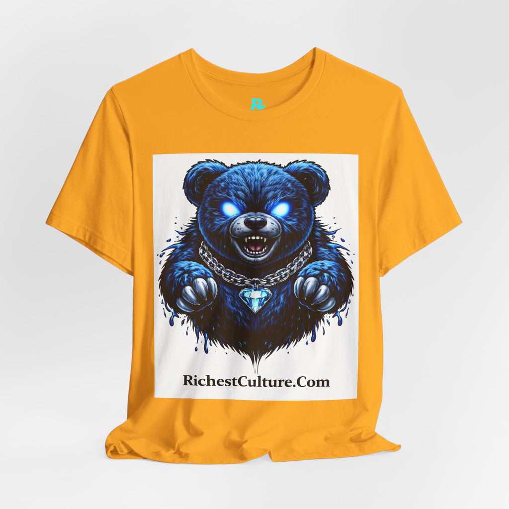 Blue Neon Grizzly Tee — Fierce Bear Graphic Shirt with 'RichestCulture.com'