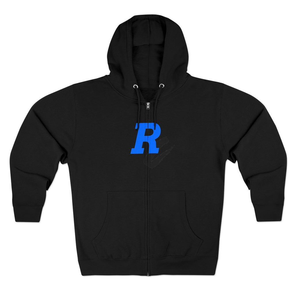 Retro Neon Bear Zip Hoodie — Vaporwave Streetwear with Blue 'R' Logo