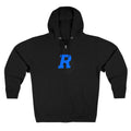 Retro Neon Bear Zip Hoodie — Vaporwave Streetwear with Blue 'R' Logo