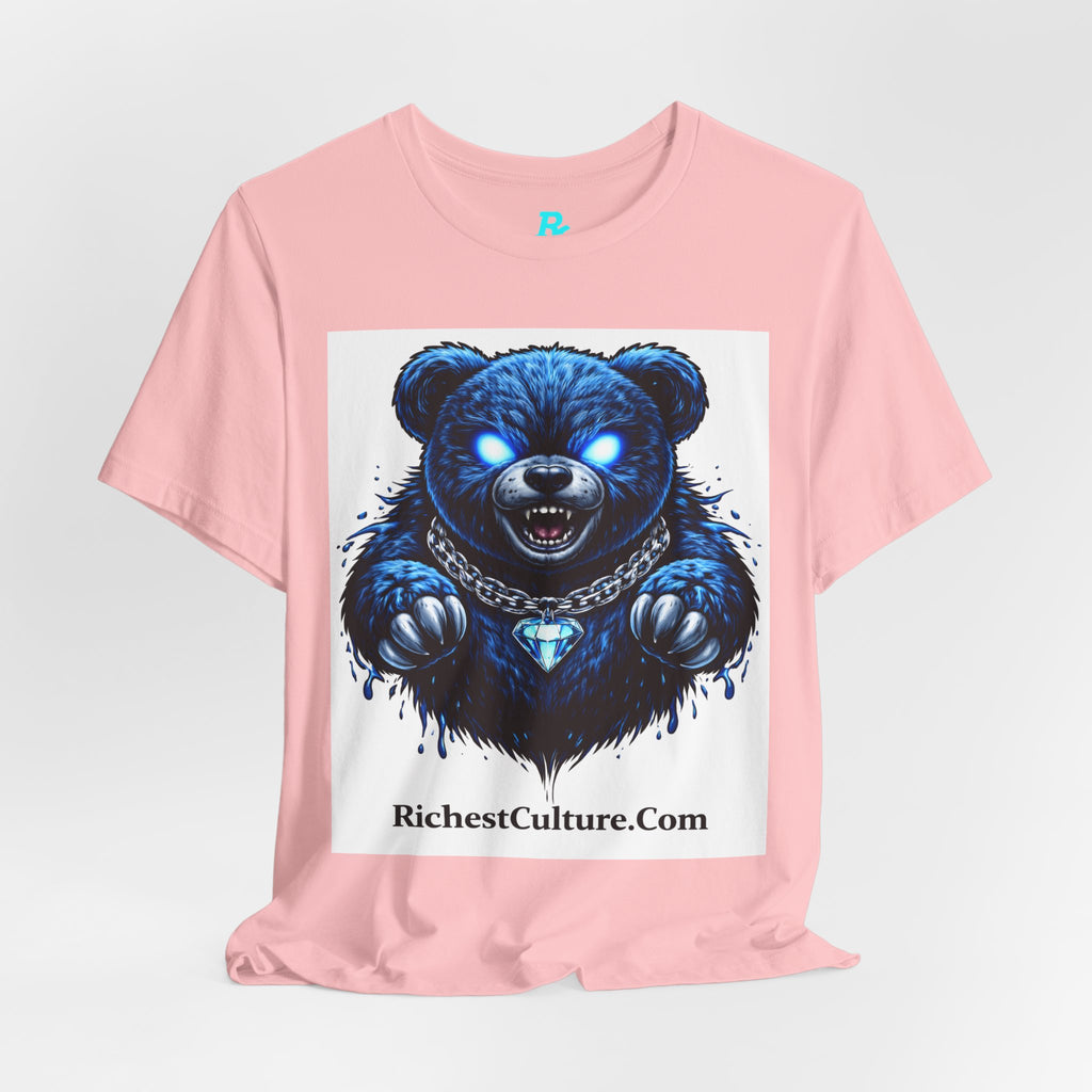 Blue Neon Grizzly Tee — Fierce Bear Graphic Shirt with 'RichestCulture.com'