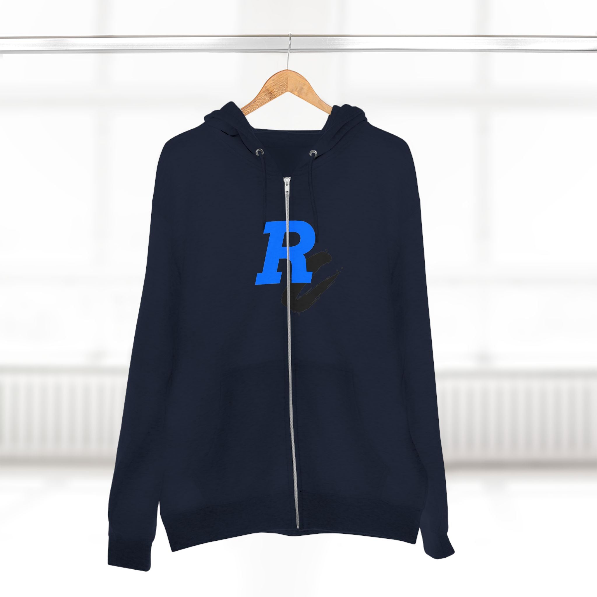 Retro Neon Bear Zip Hoodie — Vaporwave Streetwear with Blue 'R' Logo