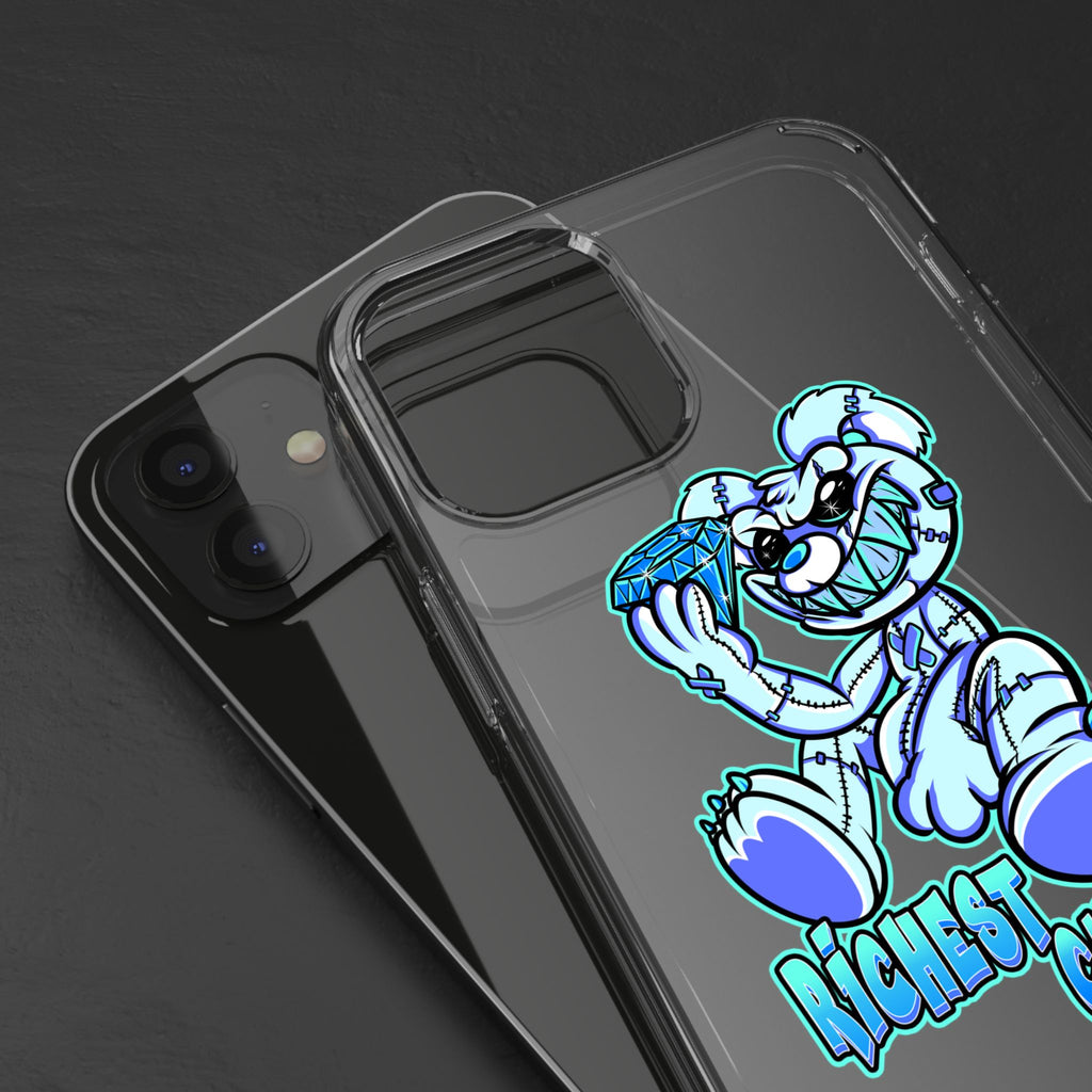 Clear Phone Case — "Richest Culture" Blue Grinning Bear Graphic