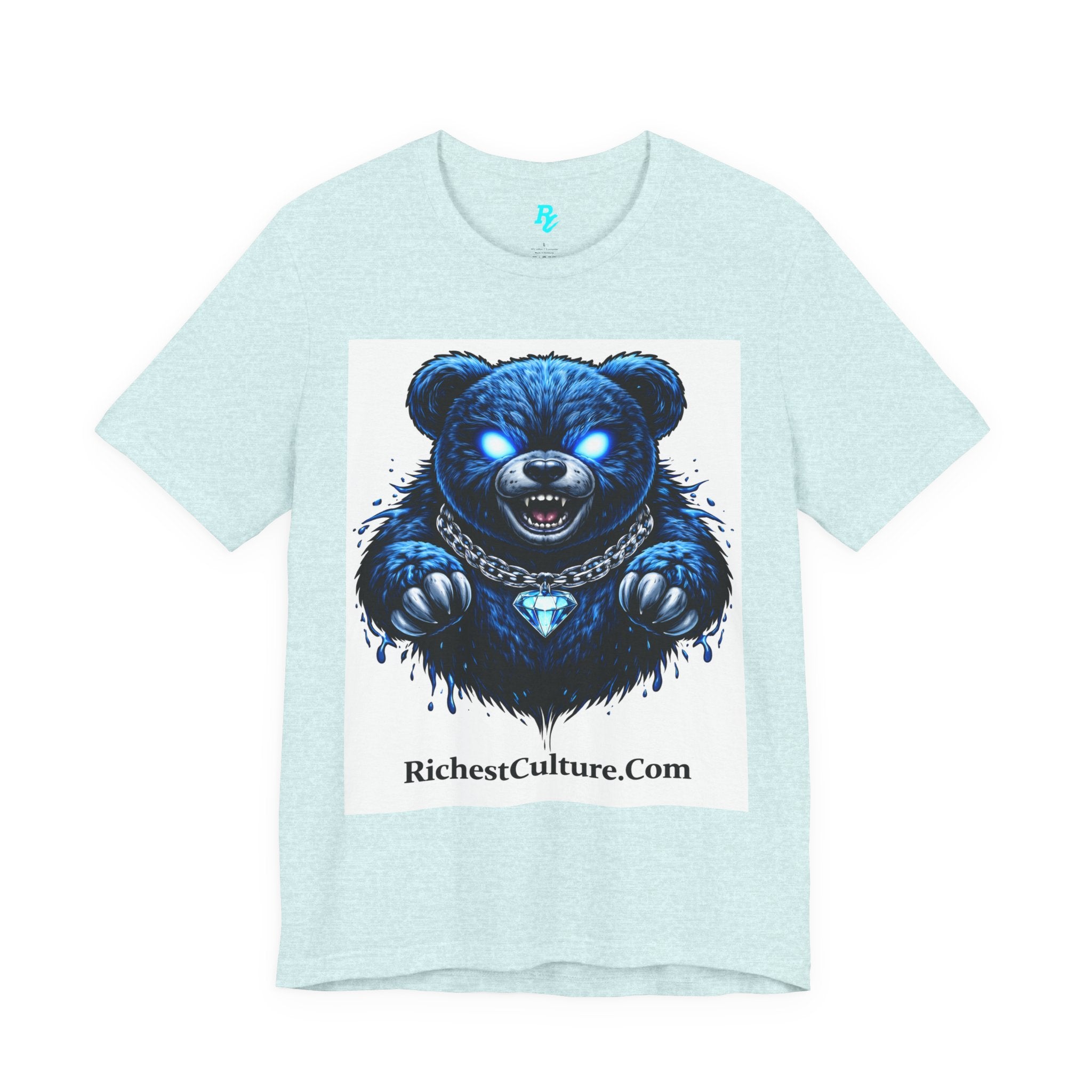 Blue Neon Grizzly Tee — Fierce Bear Graphic Shirt with 'RichestCulture.com'