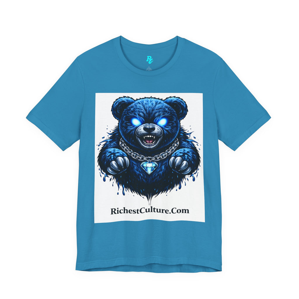 Blue Neon Grizzly Tee — Fierce Bear Graphic Shirt with 'RichestCulture.com'
