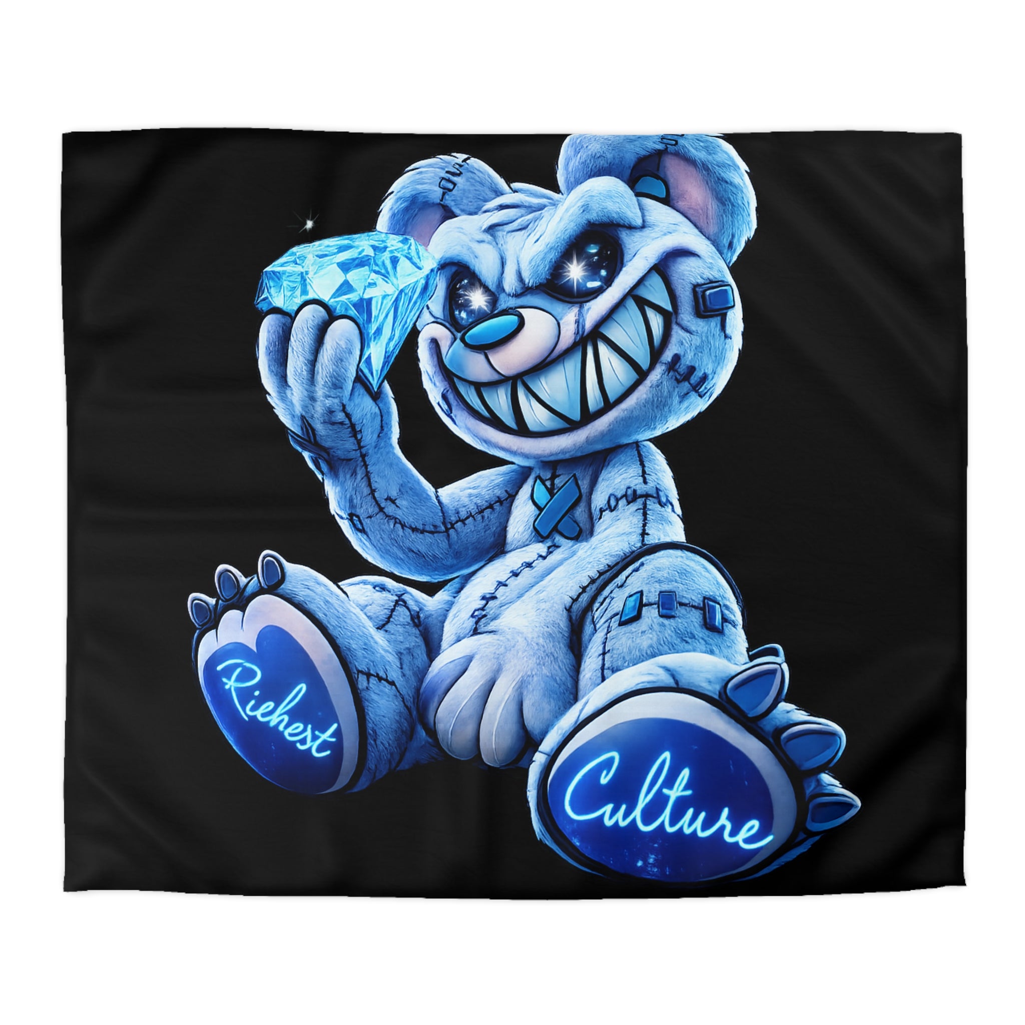 Duvet Cover - Blue Ice Grin Teddy Bear Graphic