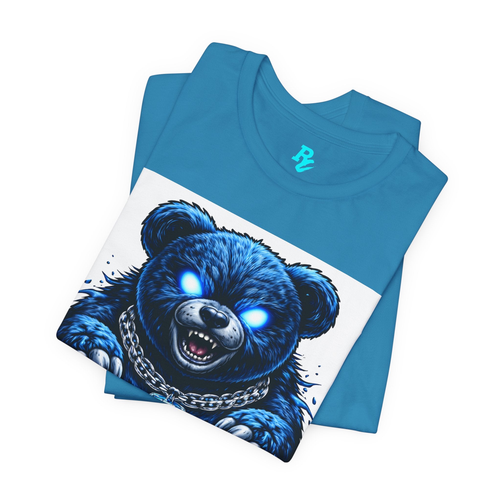Blue Neon Grizzly Tee — Fierce Bear Graphic Shirt with 'RichestCulture.com'