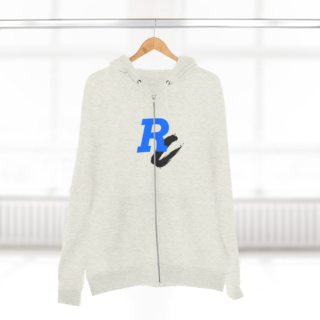 Retro Neon Bear Zip Hoodie — Vaporwave Streetwear with Blue 'R' Logo