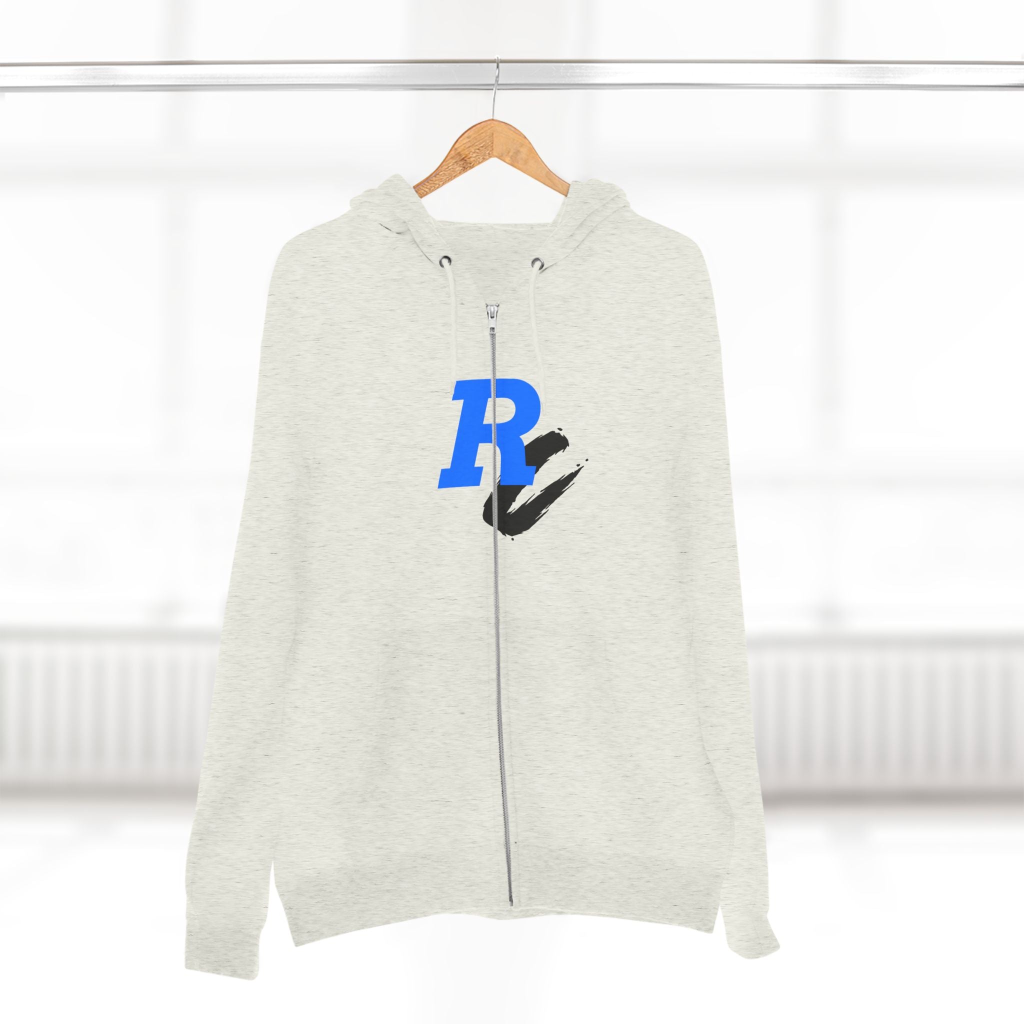 Retro Neon Bear Zip Hoodie — Vaporwave Streetwear with Blue 'R' Logo