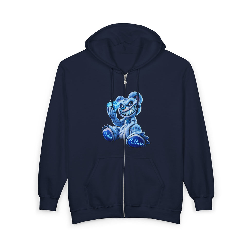 Zip Hoodie — Blue Smiling Teddy Bear Graphic