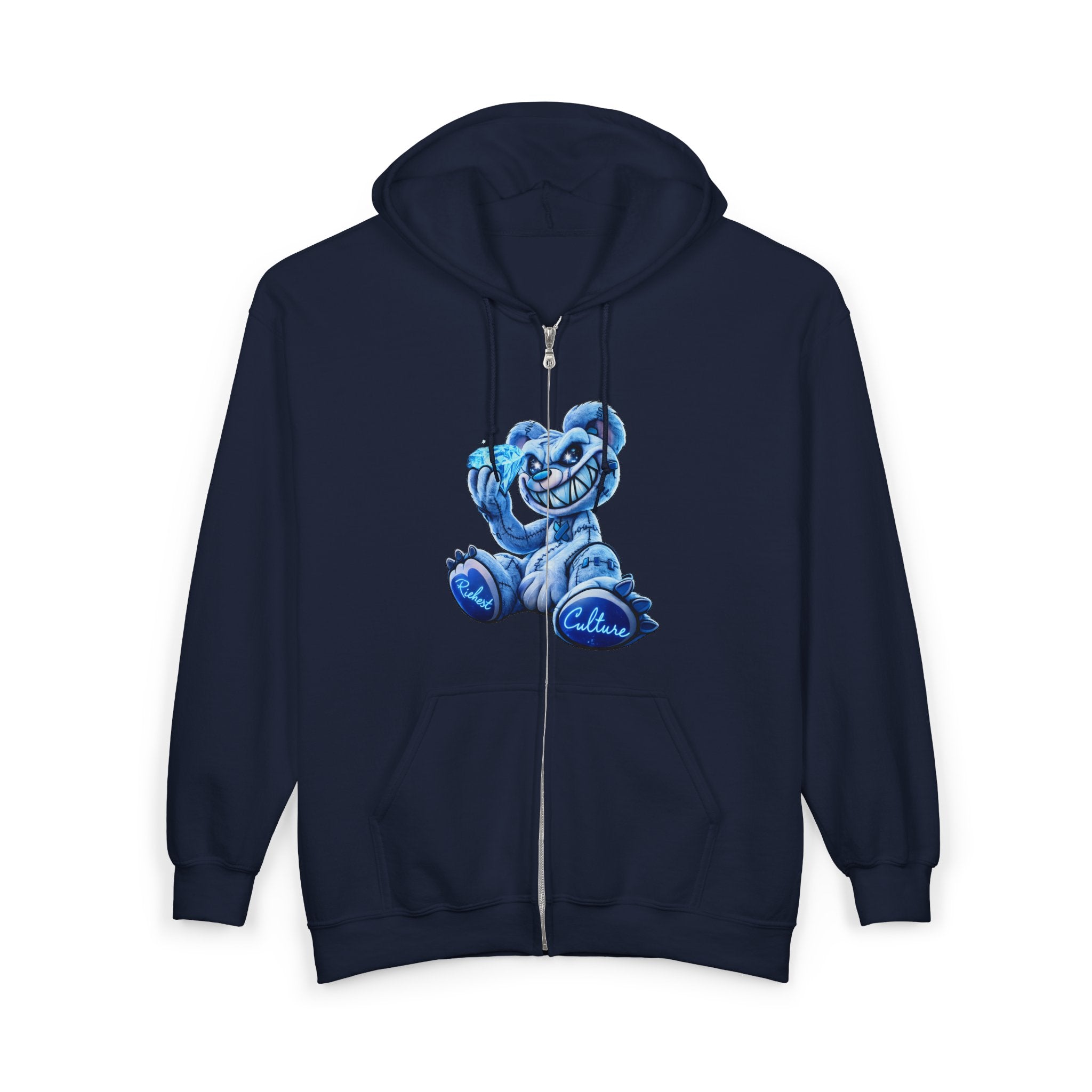 Zip Hoodie — Blue Smiling Teddy Bear Graphic