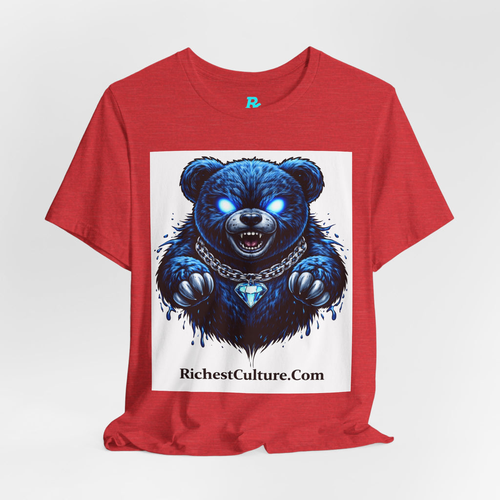 Blue Neon Grizzly Tee — Fierce Bear Graphic Shirt with 'RichestCulture.com'