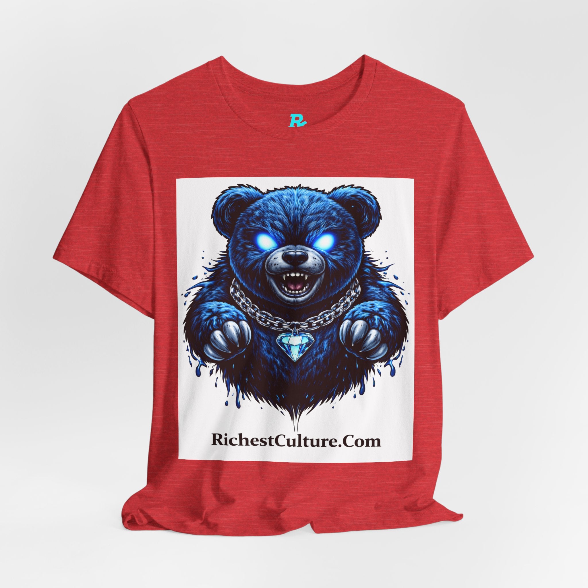 Blue Neon Grizzly Tee — Fierce Bear Graphic Shirt with 'RichestCulture.com'